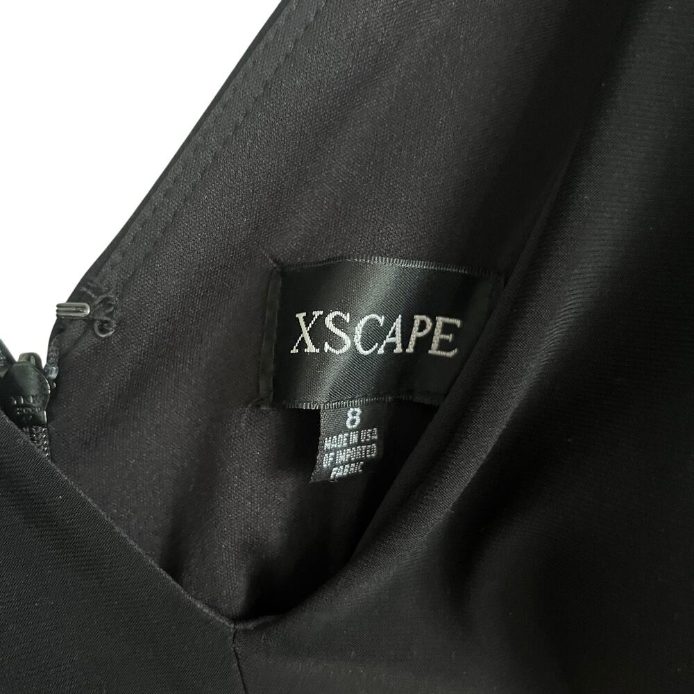 Xscape Black Flocked Mesh Mermaid Gown Long Sleeve Formal Dress 8 - Picture 9 of 9